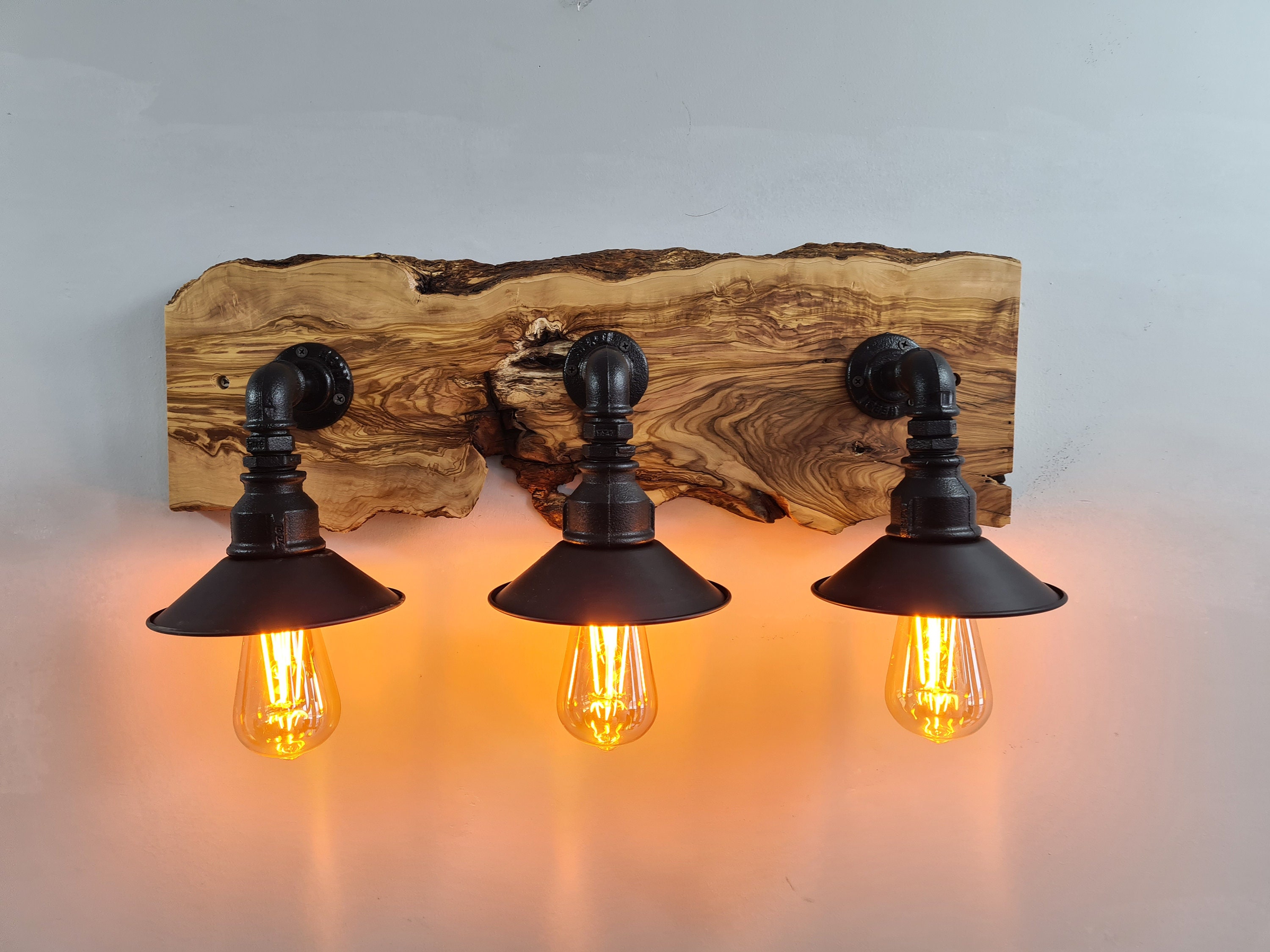 Live Edge Olive Wood Vanity Light, Rustic Wooden Wall Lamp