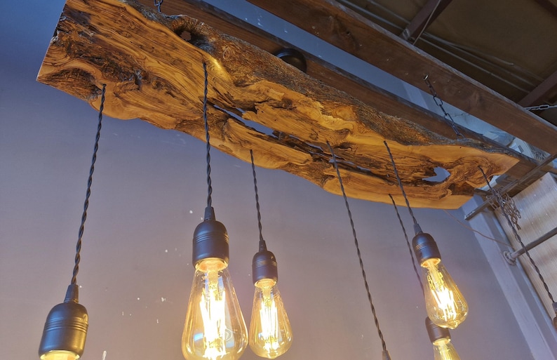 Olive Wood Pendant Light Fixture For Kitchen Island , Rustic Unique Pendant Ceiling Light For Dining Table, Farmhouse Chandelier For Plant image 7
