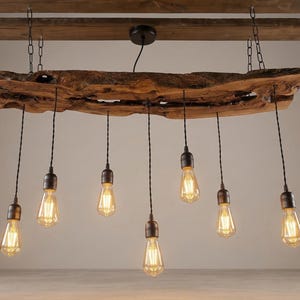 Olive Wood Pendant Light Fixture For Kitchen Island , Rustic Unique Pendant Ceiling Light For Dining Table, Farmhouse Chandelier For Plant image 16