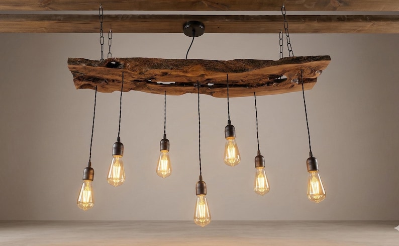 Olive Wood Pendant Light Fixture For Kitchen Island , Rustic Unique Pendant Ceiling Light For Dining Table, Farmhouse Chandelier For Plant image 16