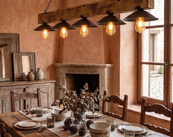 Lampadario a sospensione rustico in legno per isola cucina, lampadario in stile rustico per tavolo da pranzo, plafoniera steampunk