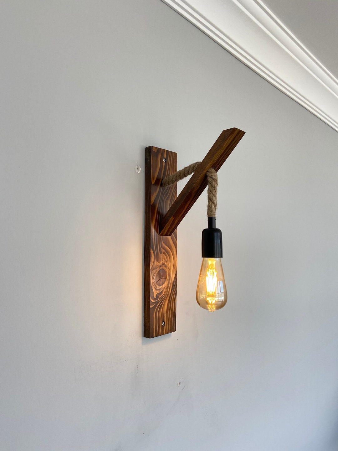 Rustic Wooden Wall Sconce, Farmhouse Wall Lamp for Wall Decor - Etsy