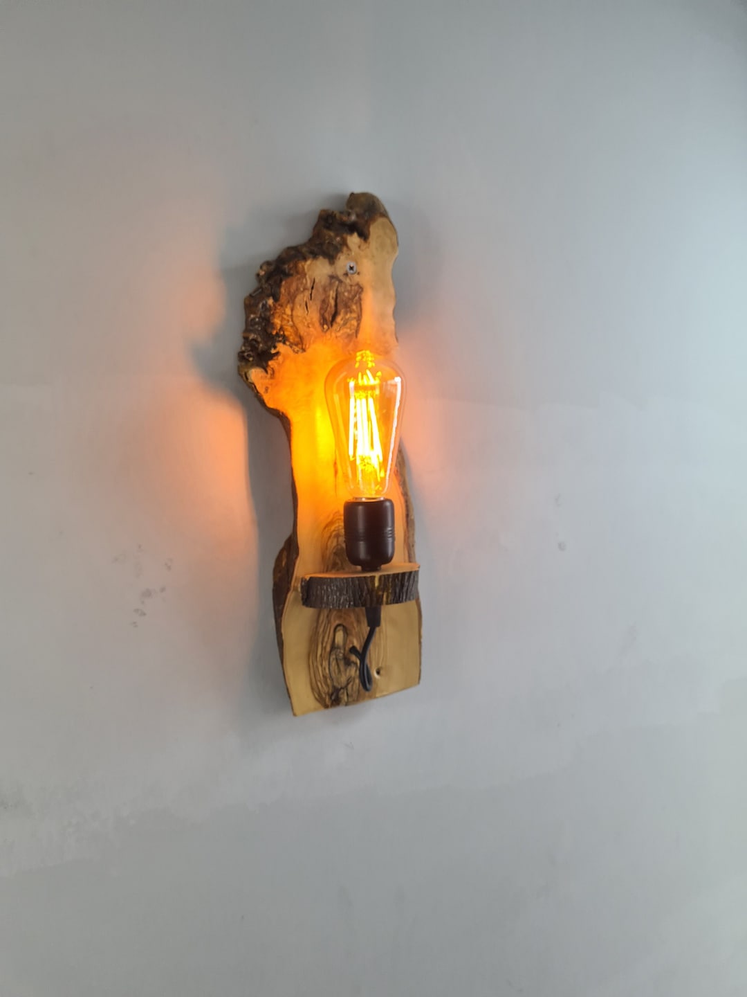 Unique Live Edge Olive Wood Wall Lamp, Rustic Wooden Wall Sconce