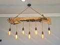 Olive Wood Rustic Light Fixture, Farmhouse Wooden Live Edge Chandelier For Dinign Room, Unique Ceiling Light For Dining Table and Kitchen