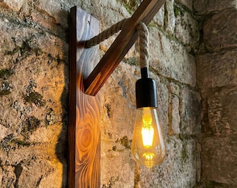 Wooden Rustic Wall Light, Farmhouse Wall Sconce For Entrway, Plug-in Wall Lamp