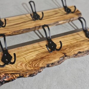 Live Edge Olive Wood Coat Rack, Rustic Wooden Coat Hanger, Farmhouse Wall Mounted Coat Rack, Unique Natural Gift image 8