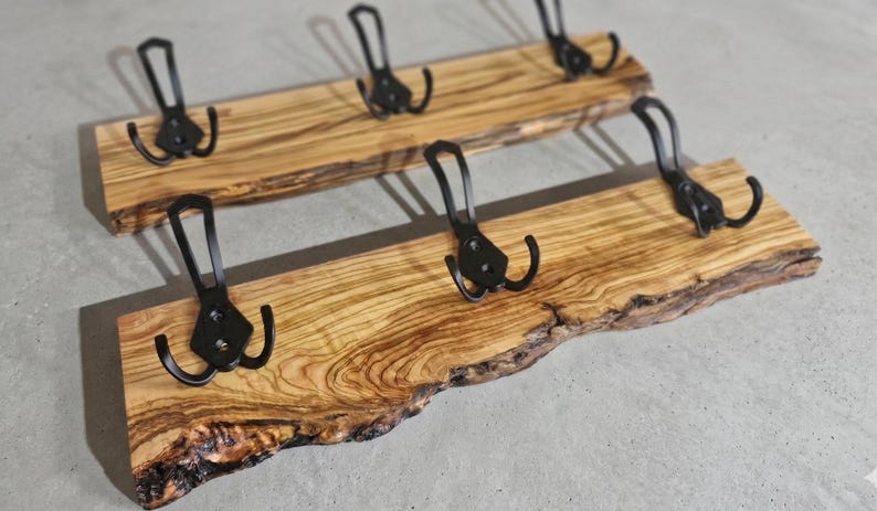 Live Edge Olive Wood Coat Rack, Rustic Wooden Coat Hanger, Farmhouse Wall Mounted Coat Rack, Unique Natural Gift image 8