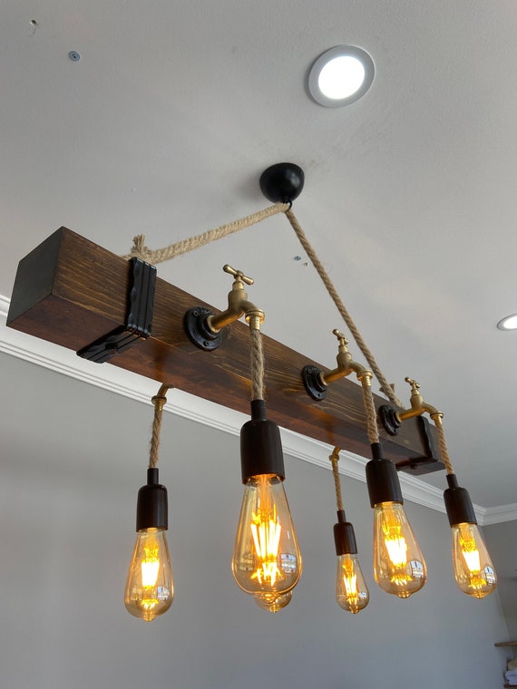Farmhouse Wooden Chandelier Industrial for Dining -