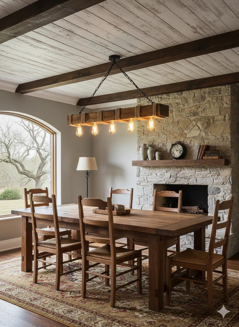 Rust Light Fixture Rectangular Wooden Beam Rustic Lighting Fixture for Dining Table and Kitchen Island ...