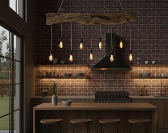 6'-150 cm Large Olive Wood Rustic Light Fixture For High Ceilings, Farmhouse Live Edge Chandelier For Dining Room,  Kitchen Island,Bar