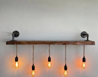Live Edge Wooden  Wall Rustic Lighting, Farmhouse Steampunk Wall Lamp,Unique Gift For Him/Her
