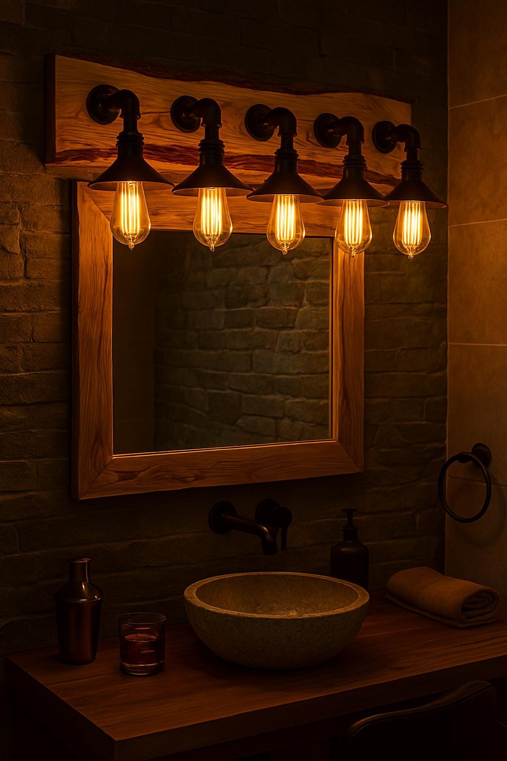 Live Edge Olive Wood Rustic Bathroom Vanity Lighting,farmhouse