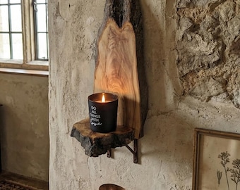 Live Edge Olive Wood Wall Candle Sconces, Farmhouse Candles Holders For Living Room, Rustic Wall Decorations, Olive Wood Wall Lights