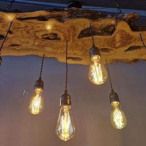 Olive Wood Pendant Light Fixture For Kitchen Island , Rustic Unique Pendant Ceiling Light For Dining Table, Farmhouse Chandelier For Plant image 6