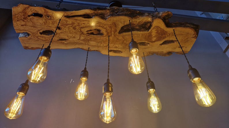 Olive Wood Pendant Light Fixture For Kitchen Island , Rustic Unique Pendant Ceiling Light For Dining Table, Farmhouse Chandelier For Plant image 6