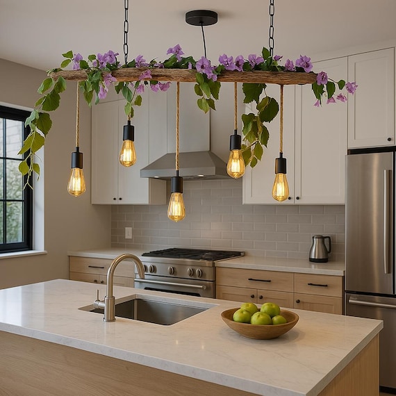 Live Edge Olive Wood Chandelier With Plant Shelf, Rustic Handmade
