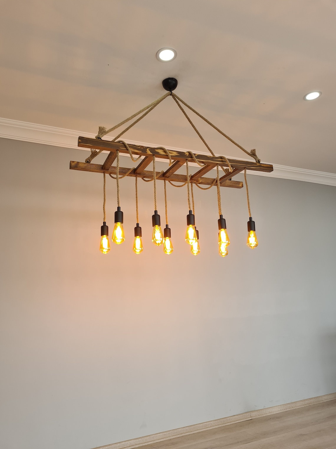 Farmhouse Wooden Ladder Pendant Chandelier Rustic Wood Light - Etsy