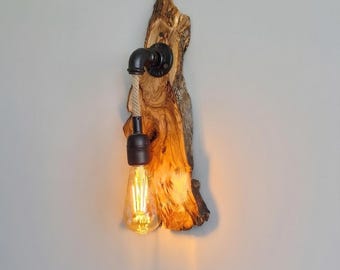 Unique Live Edge Olive Wood Wall Lamp, Rustic Wooden Wall Sconce, Farmhouse Wooden Lighting, Olive Wood Vanity Lamp
