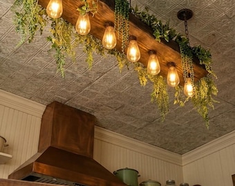 Live Edge Wooden Pendant Light Fixture For Kitchen Island, Farmhouse Chandelier for Dining Table