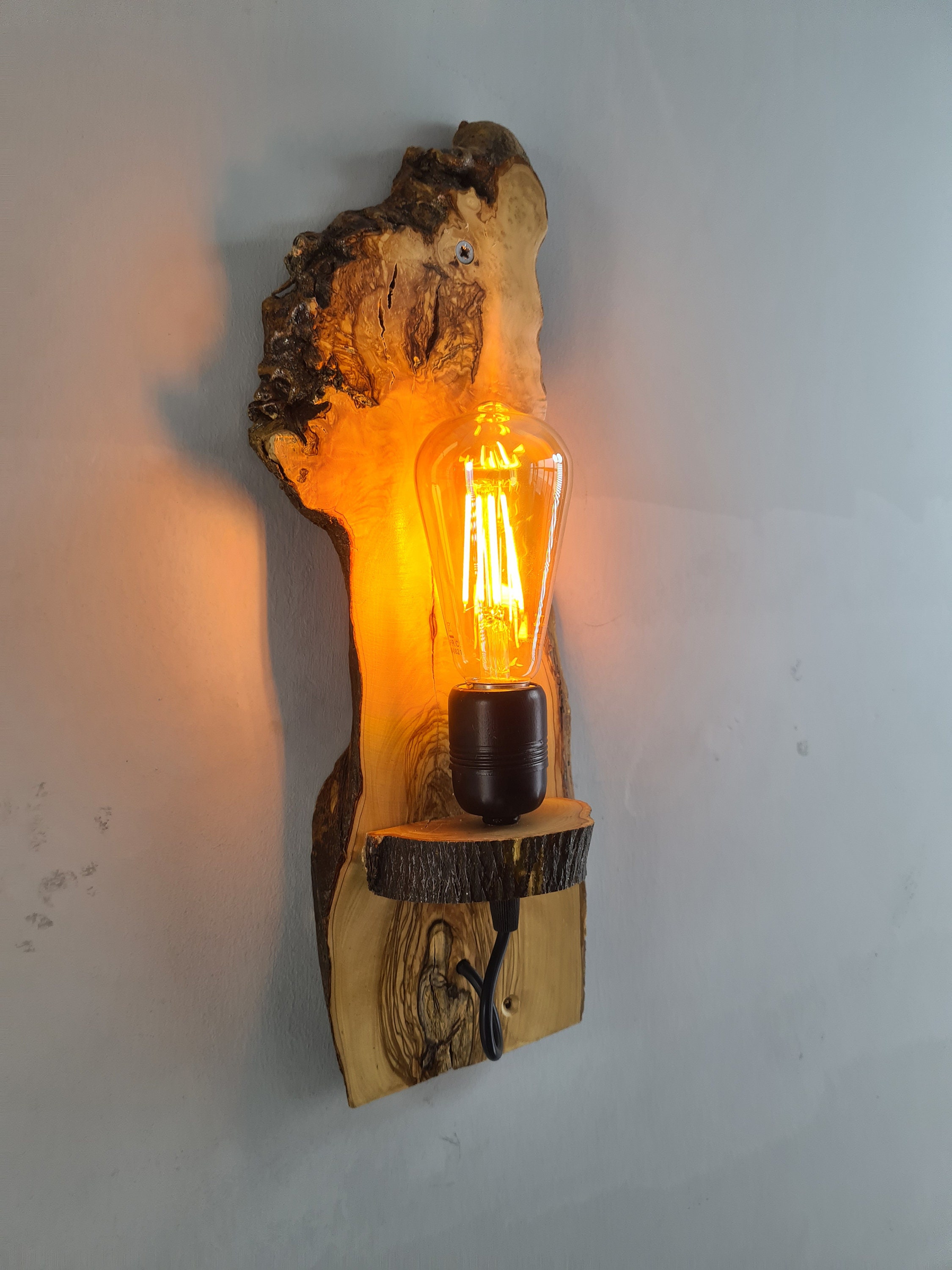Unique Live Edge Olive Wood Wall Lamp, Rustic Wooden Wall Sconce