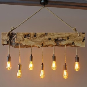 Live Edge Olive Wood Light Fixture For Kitchen Island, Farmhouse Wooden Chandelier For Dining Room, Rustic Ceiling Light For Dining Table image 4