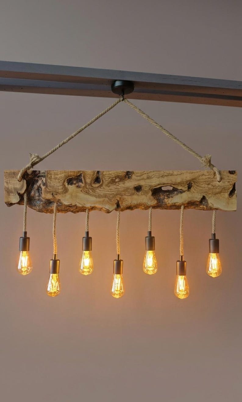 Live Edge Olive Wood Light Fixture For Kitchen Island, Farmhouse Wooden Chandelier For Dining Room, Rustic Ceiling Light For Dining Table image 4