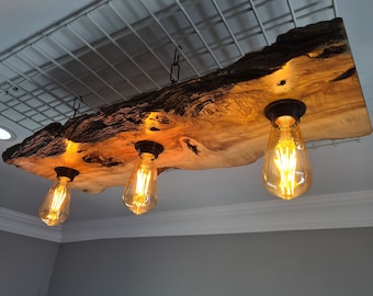 Live Edge Olive Wood Slab Pendant Chandelier, Rustic Lighting Fixture  For Dining Room, Farmhouse Ceiling Light For Kitchen Island, Billard