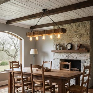 Lámpara rústica de viga de madera para mesa de comedor e isla de cocina, araña de estilo granja para comedor, bar, sala de billar o sala de juegos infantiles.