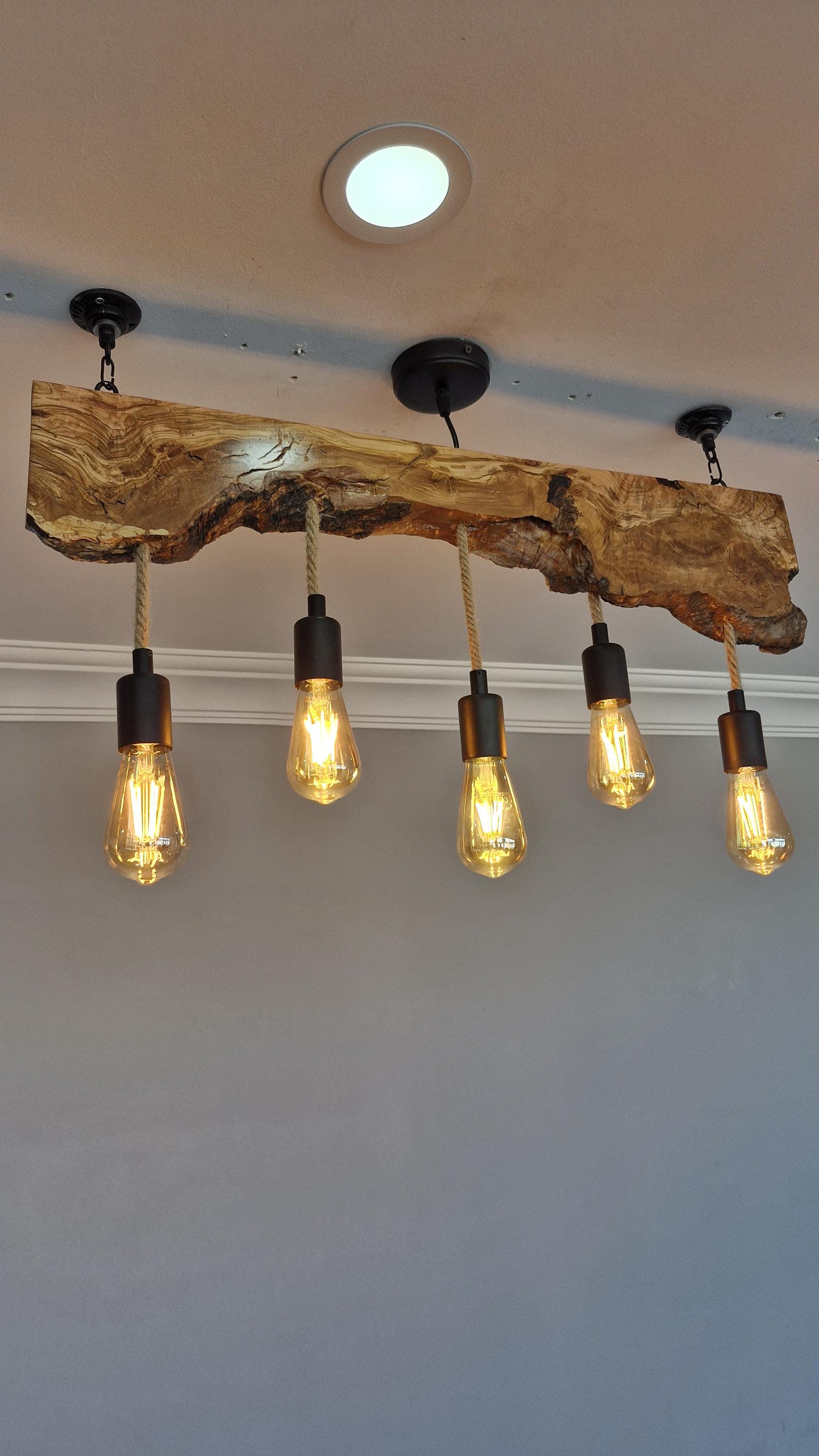 ViNaLamp Wood Pendant Light – Handmade Birch Wood Chandelier, Modern Rustic Hanging Lamp, Adjustable 39” Cord, E26/E27, For Dining, Kitchen, Bedroom