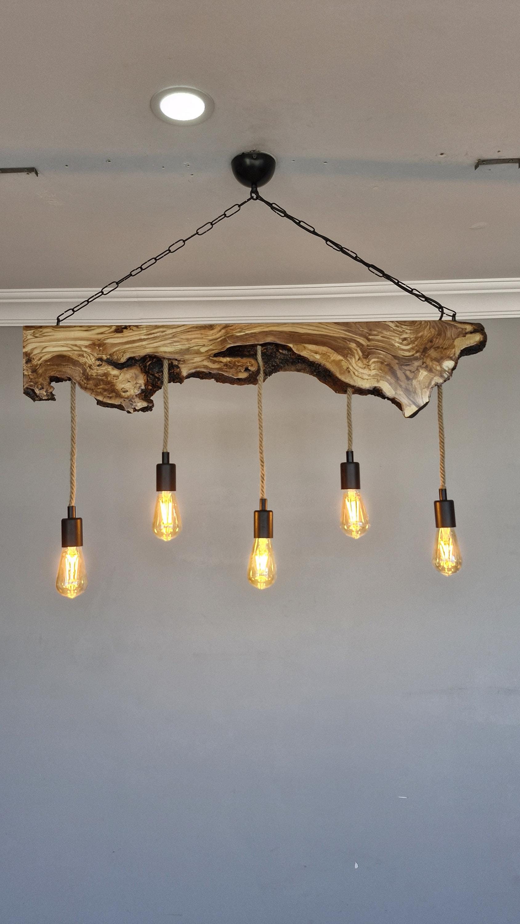 Live Edge Olive Wood Pendant Chandelier for Dining Room, Kitchen