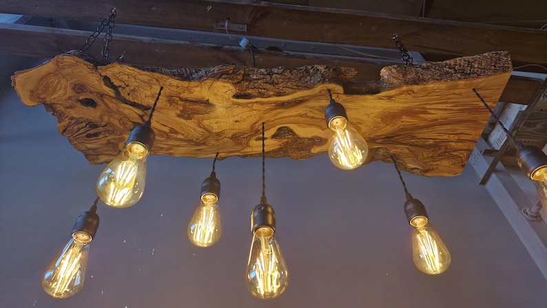 Olive Wood Pendant Light Fixture For Kitchen Island , Rustic Unique Pendant Ceiling Light For Dining Table, Farmhouse Chandelier For Plant image 17