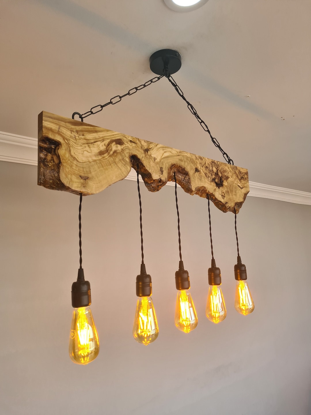 Olive Wood Lighting Fixture for Dining Table, Farmhouse Chandelier for ...