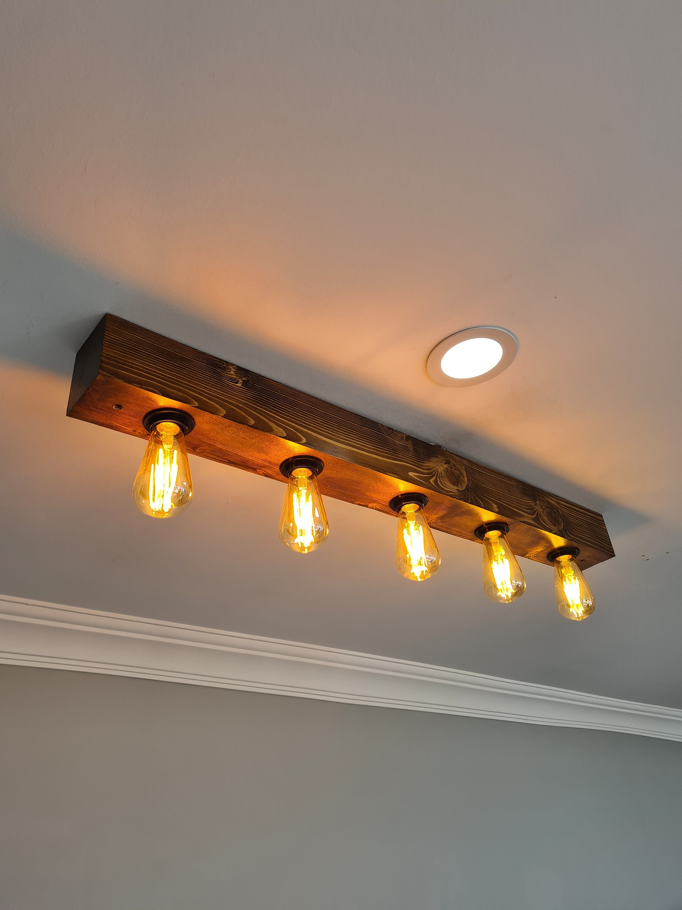Flush Mount Farmhouse Wood Beam Chandelier Rustic Lighting for