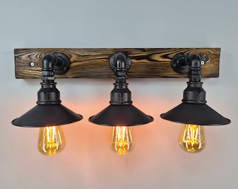Industrial Steampunk Vanity Light, Rustic Wooden Wall Lamp, Unique Sconce
