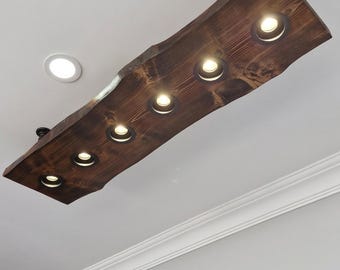 Live Edge Wood LED Chandelier, Rustic Farmhouse Kitchen Island Light