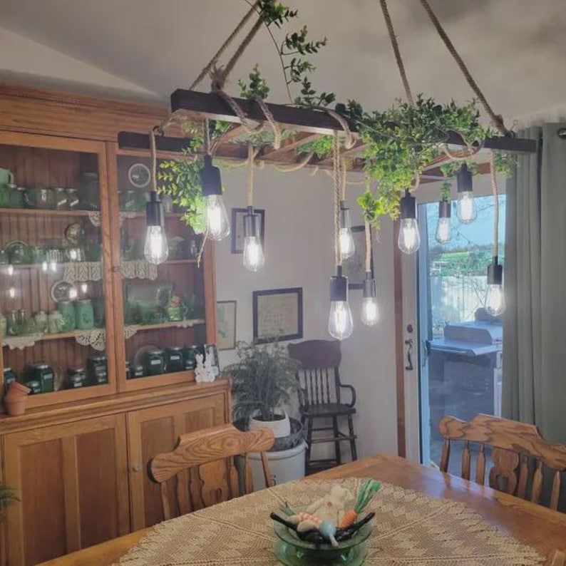 Bauernhaus Holzleiter Anhänger Kronleuchter, rustikale Holz Leuchte für Esstisch, Vintage Küche Billard Bar Deckenleuchte Bild 2