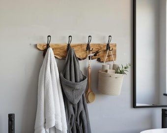 Olive Wood Coat Rack, Rustic Wooden  Live Edge  Wood Coat Hanger, Farmhouse Wall Mounted Coat Rack, Unique Natural Gift