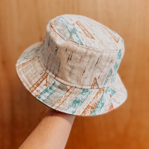 Multicolored shapes & Charcoal Denim Bucket Hat Vintage Upcycled Jeans Reversible