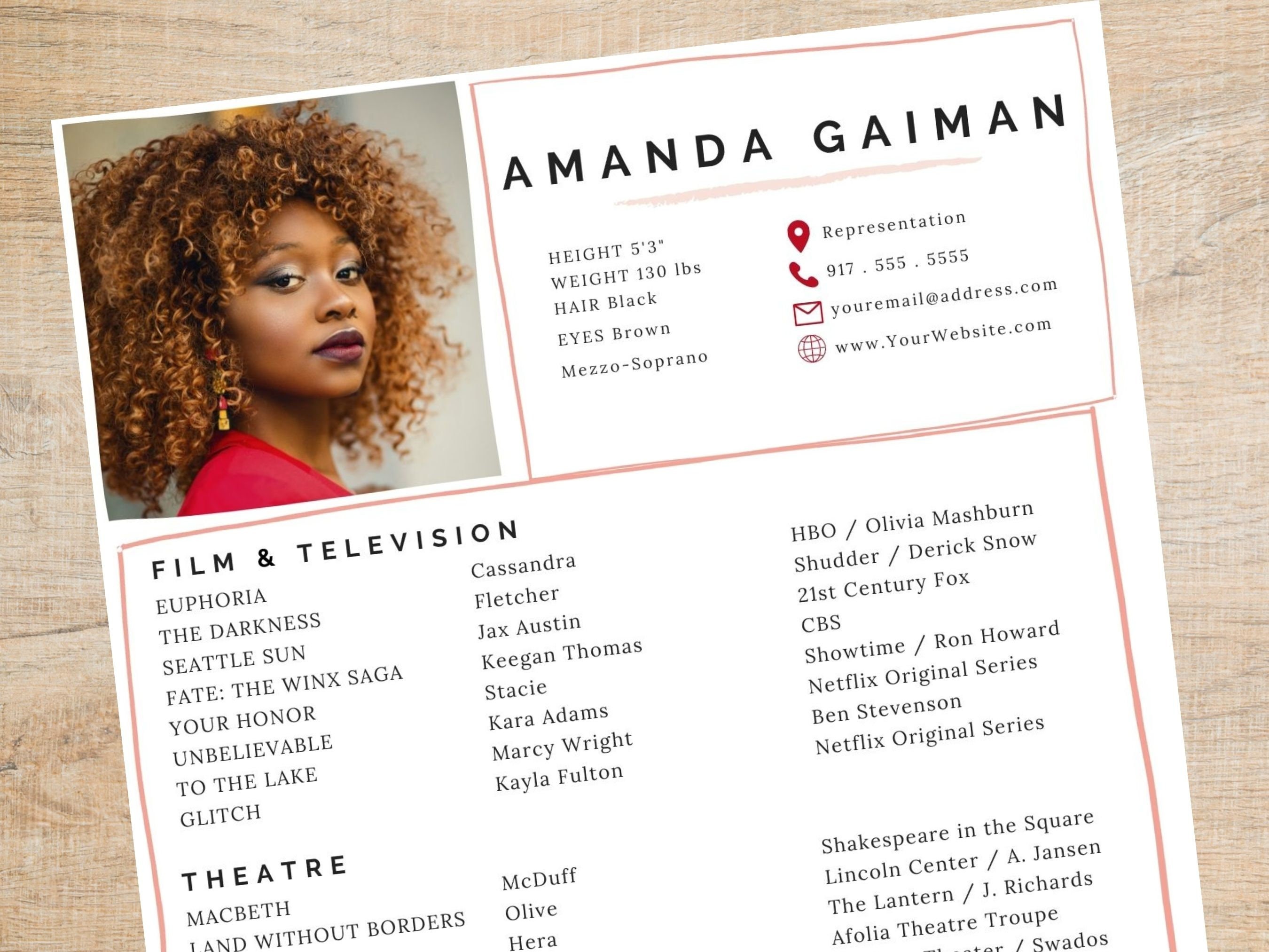 Actor Resume Template / 8 X 10 Acting Resume / Instant Digital Etsy