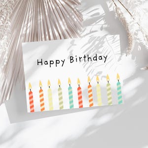 Colorful Birthday Card Printable, Rainbow Candle Birthday Card Digital Download Cute & Simple Happy Birthday Card Minimalistic with Envelope