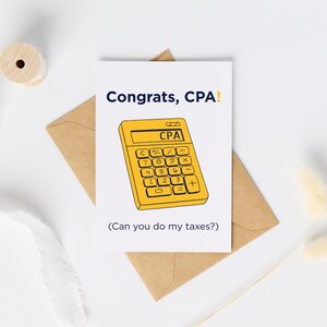 Carte de félicitations de CPA, carte drôle de remise de diplôme d'expert-comptable, blague sur la saison des impôts, carte imprimable en téléchargement numérique, couleur or marine