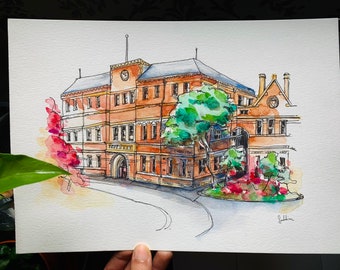 Croquis d’aquarelle d’ancien bâtiment d’ingénierie de l’Université de Melbourne