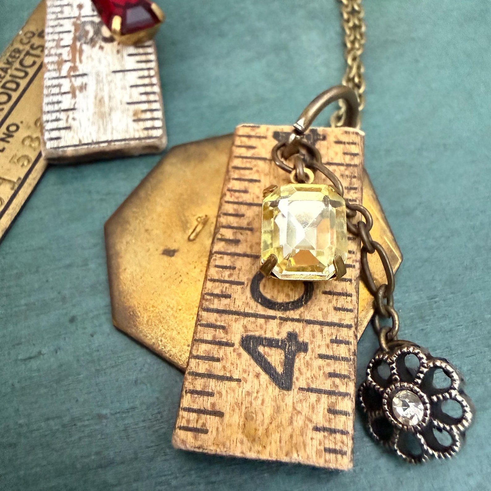 Vintage Ruler and Brass Tag Necklace, 1960s and 1970s, Steampunk ...