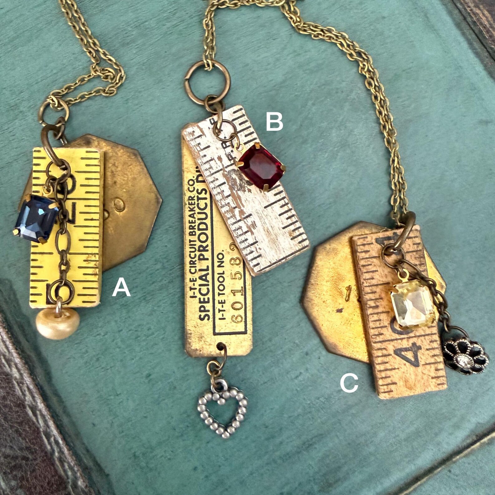 Vintage Ruler and Brass Tag Necklace, 1960s and 1970s, Steampunk ...