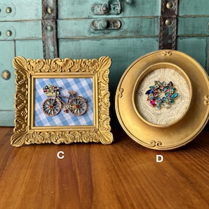 Framed Vintage Brooch, Spring, repurposed, bike, butterfly, flower, wreath, upcycled, vintage jewelry, brooches, handkerchief bild 5