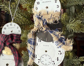 Vintage Watch Face Snowmen ornament, old clocks, frosty, Christmas Decor, watch face, repurposed antiques, upcycled antiques