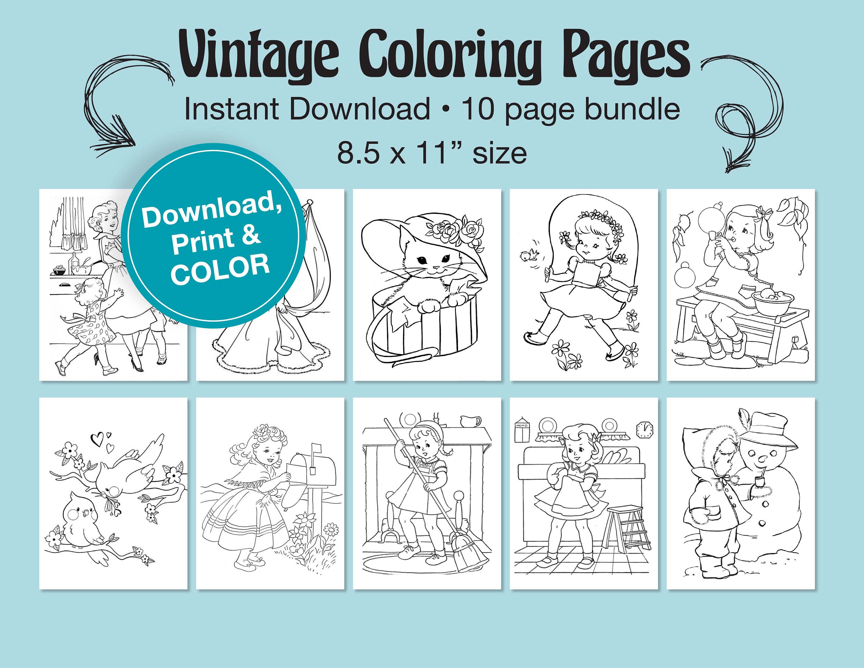 Vintage Coloring Pages Instant Download Coloring Pages - Etsy