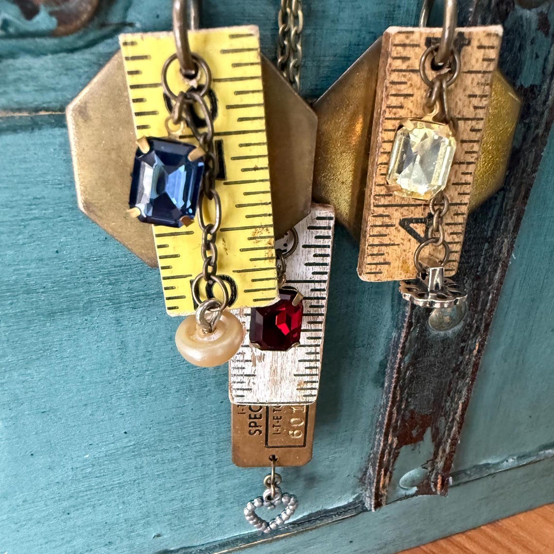 Vintage Ruler and Brass Tag Necklace, 1960s and 1970s, Steampunk ...