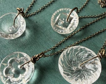 Vintage Glass button necklace, 1940s, 1950s, pressed glass buttons, old buttons, antique jewelry, repurposed antiques, upcycled jewelry