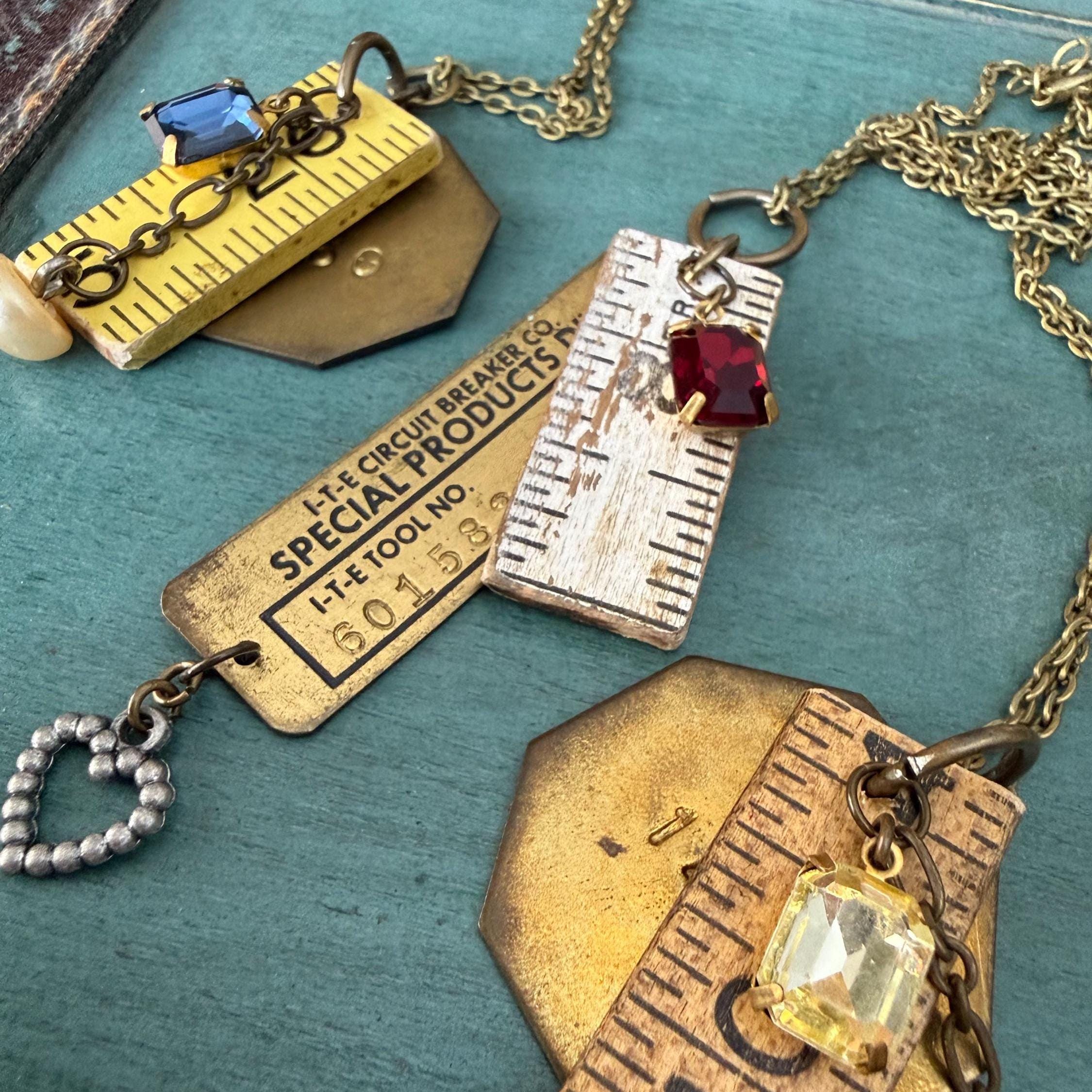 Vintage Ruler and Brass Tag Necklace, 1960s and 1970s, Steampunk ...